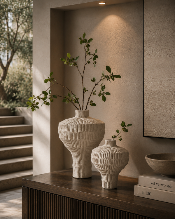 Modern Textured Ribbed Ceramic Vase