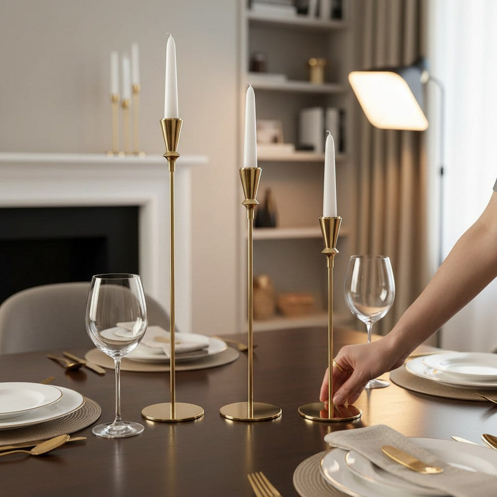 Modern Gold Dining Candle Holder Set