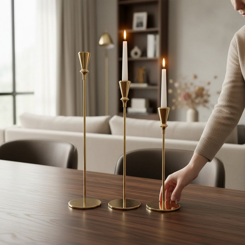 Modern Gold Dining Candle Holder Set