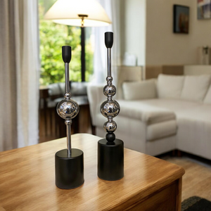 Modern Chrome Sphere Candle Stand Set