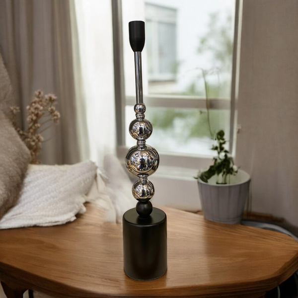 Modern Chrome Sphere Candle Stand Set