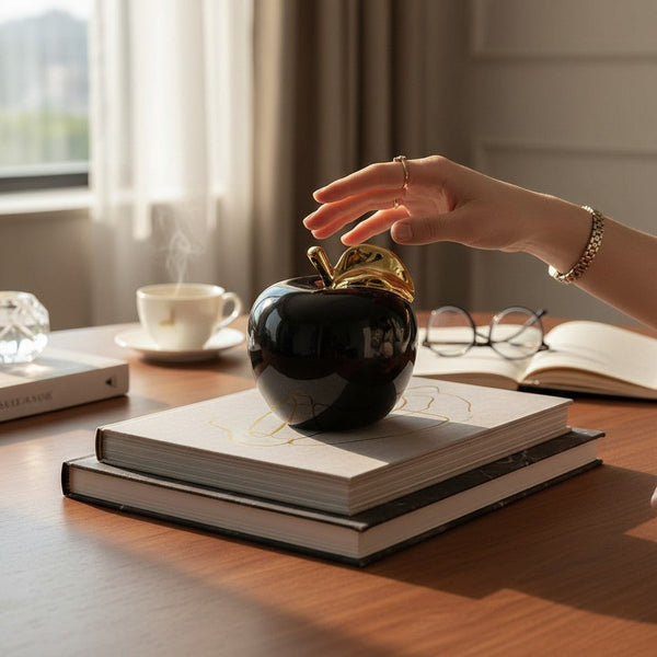 Ceramic Mini Black Apple Décor