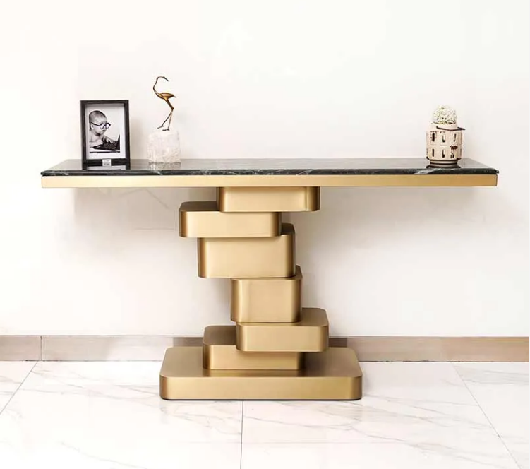 Modern Brass Side Table Console (Ceramic Top)