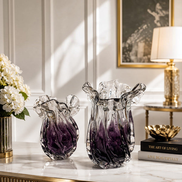 Purple Ruffled Art Glass Vase