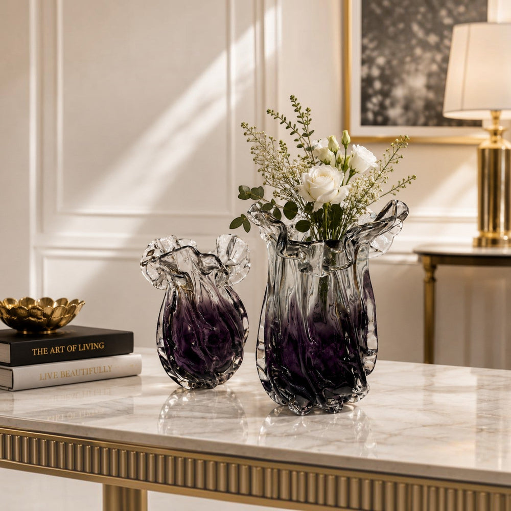 Purple Ruffled Art Glass Vase