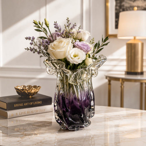 Purple Ruffled Art Glass Vase