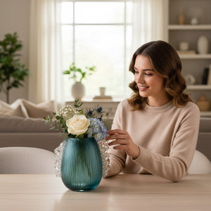 Emerald Blue Ruffled Glass Vase