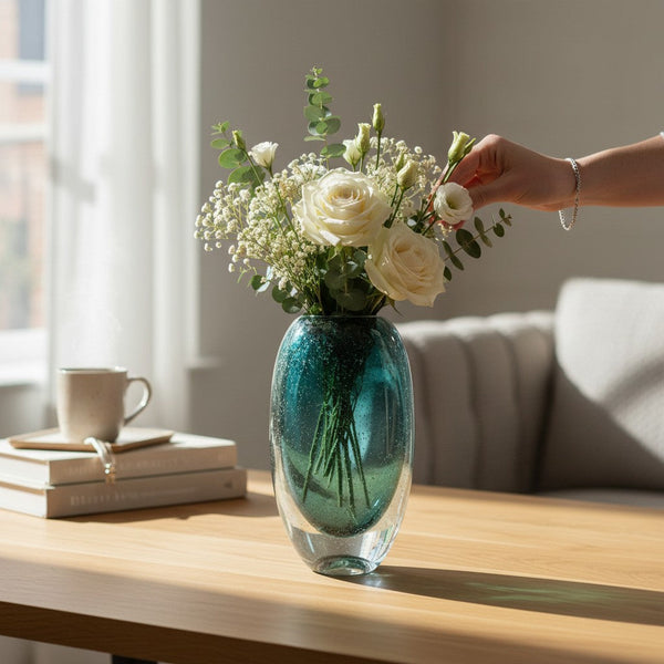 Emerald Modern Green Speckled Glass Vase