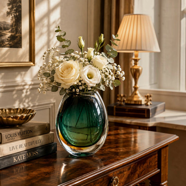 Emerald Green Speckled Glass Vase