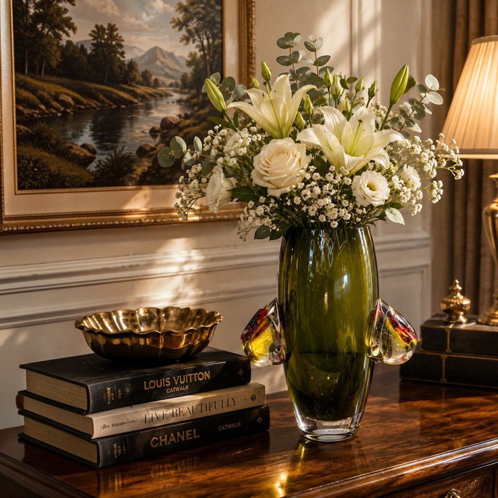 Olive Green Sculptural Glass Vase