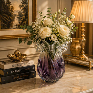 Purple Ruffled Art Glass Vase