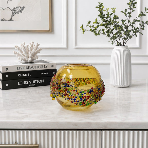 Strata Amber Multicolor Beaded Glass Vases