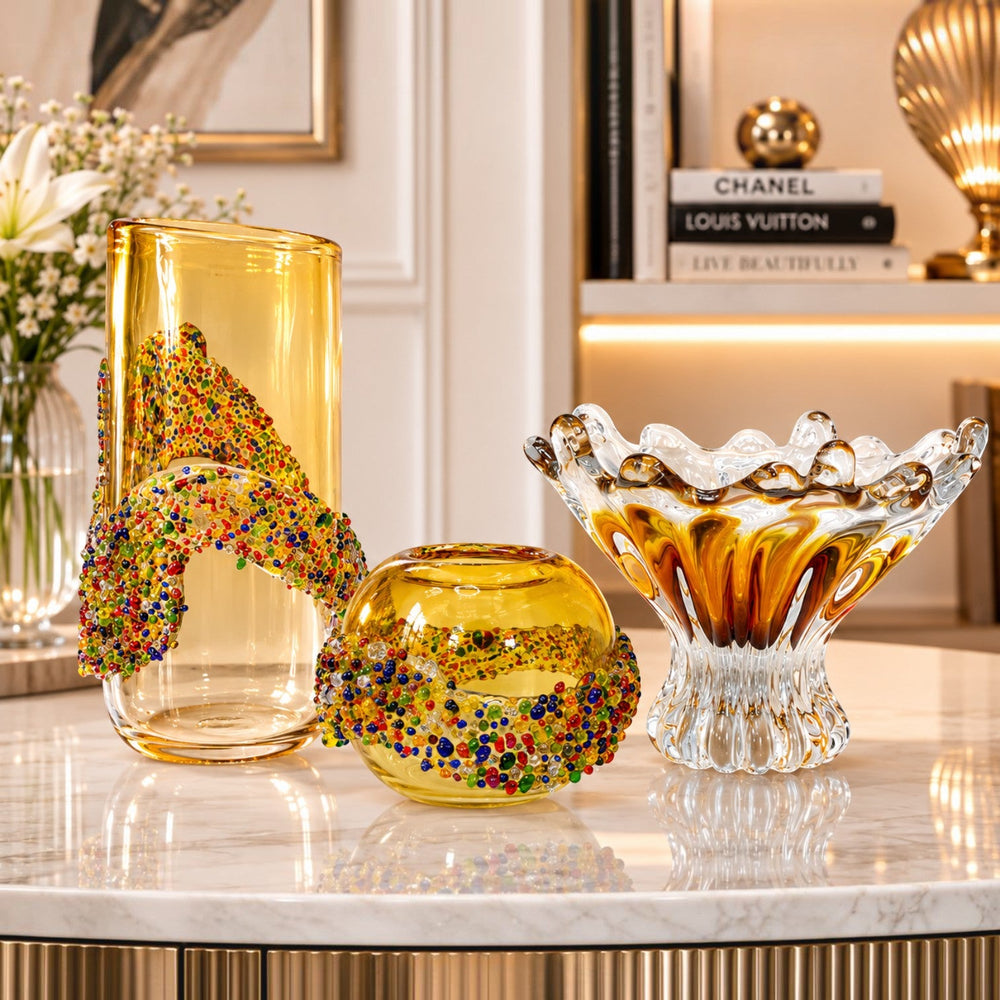 Strata Amber Multicolor Beaded Glass Vases