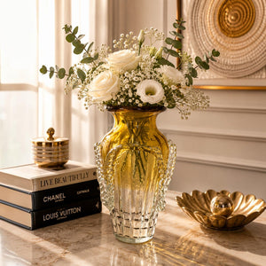 Amber Clear Ruffled Glass Vases