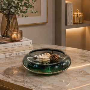 Deep Green Low Profile Glass Bowl