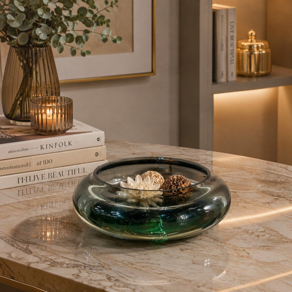 Deep Green Low Profile Glass Bowl