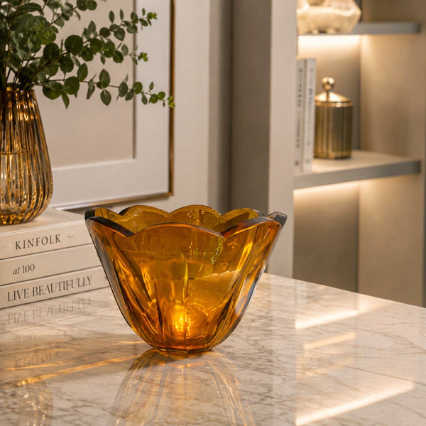 Amber Wavy Edge Glass Bowl
