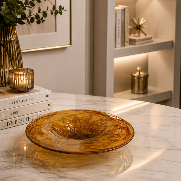 Amber Swirl Glass Centerpiece Bowl