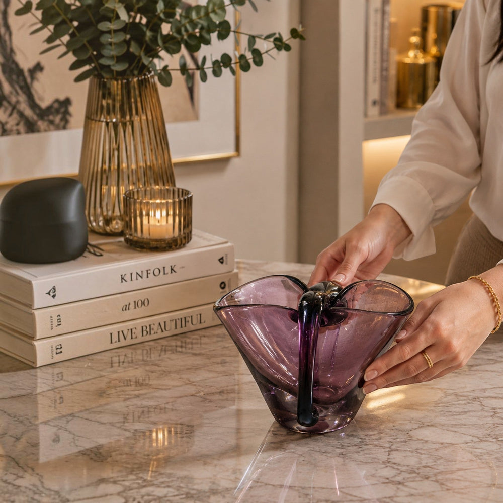 Smoky Purple Petal Glass Bowl