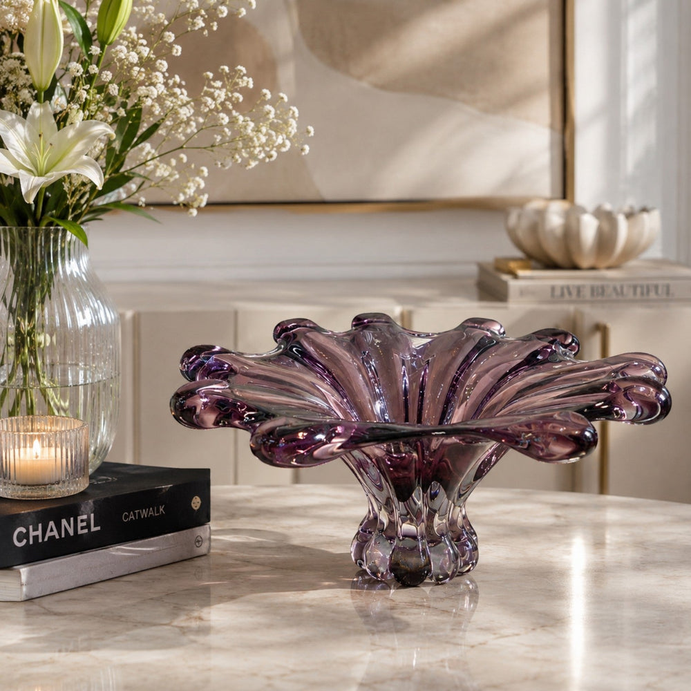 Purple Ruffled Glass Bowl