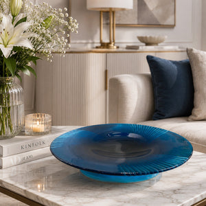 Blue Fluted Glass Decorative Bowl