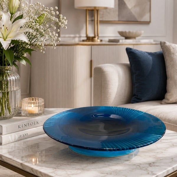 Blue Fluted Glass Decorative Bowl