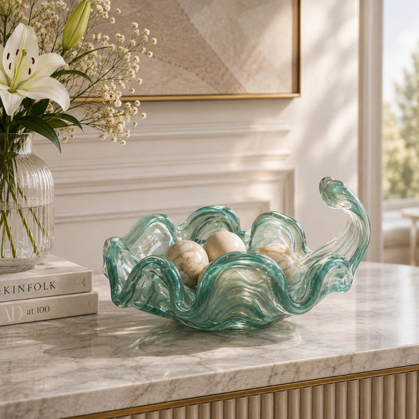 Aqua Green Wavy Glass Bowl