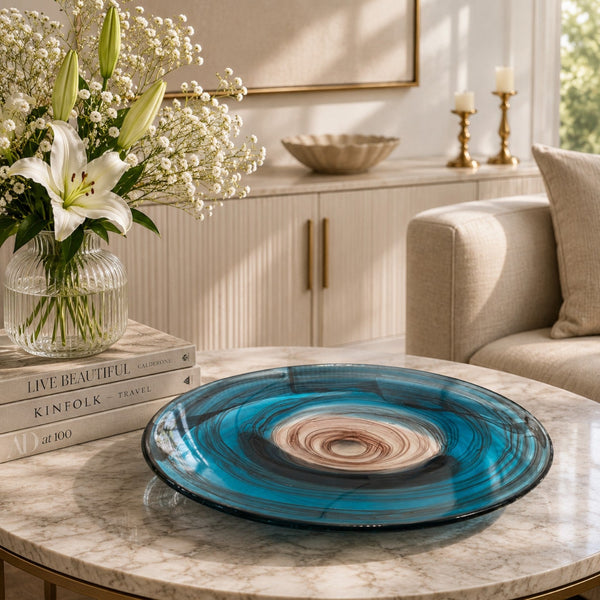 Turquoise Swirl Art Glass Bowl