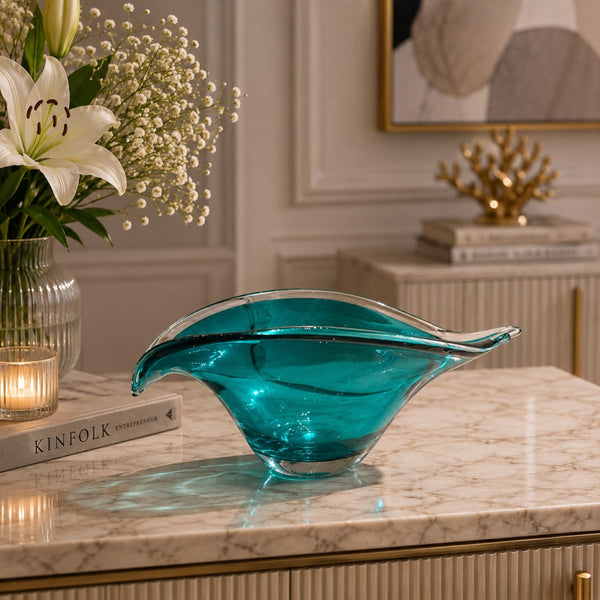 Turquoise Wave Edge Glass Bowl