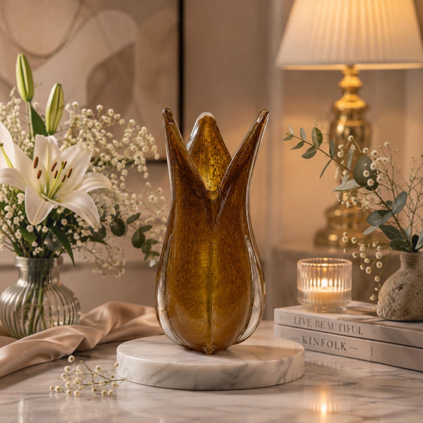 Amber Sculptural Glass Vase