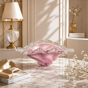 Pink Wavy Glass Decorative Bowl