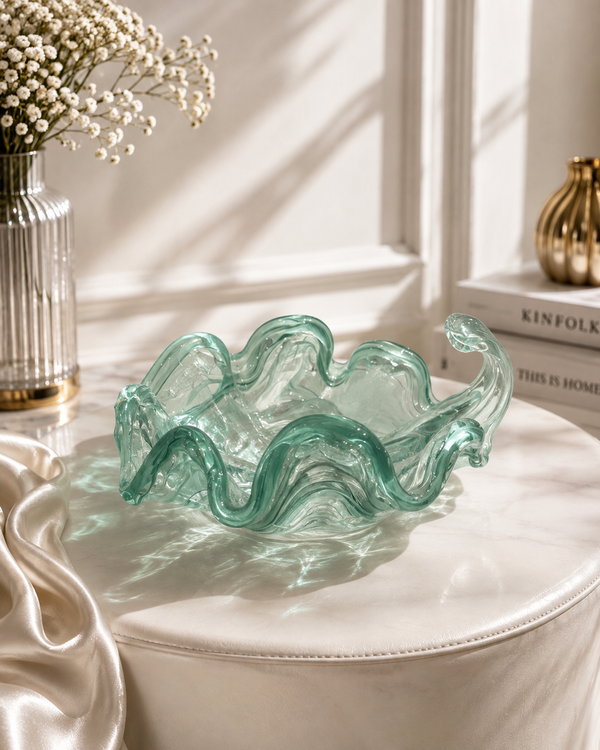 Aqua Green Wavy Glass Bowl