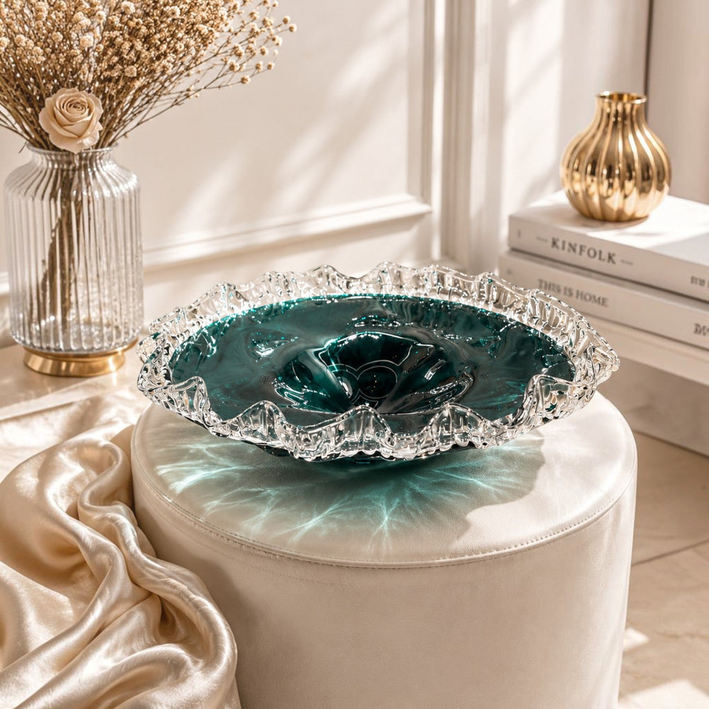 Teal Crinkle Rim Glass Bowl