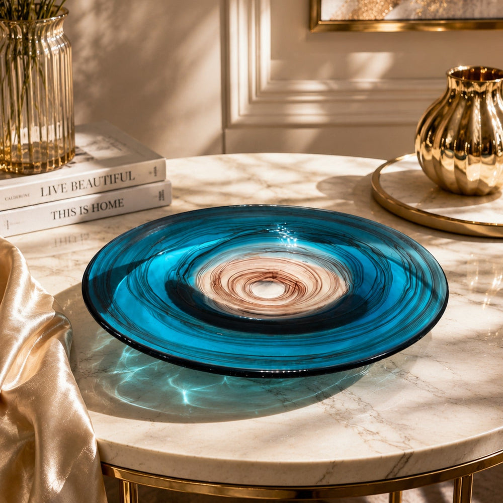 Turquoise Swirl Art Glass Bowl