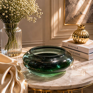Deep Green Low Profile Glass Bowl