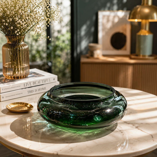 Deep Green Low Profile Glass Bowl