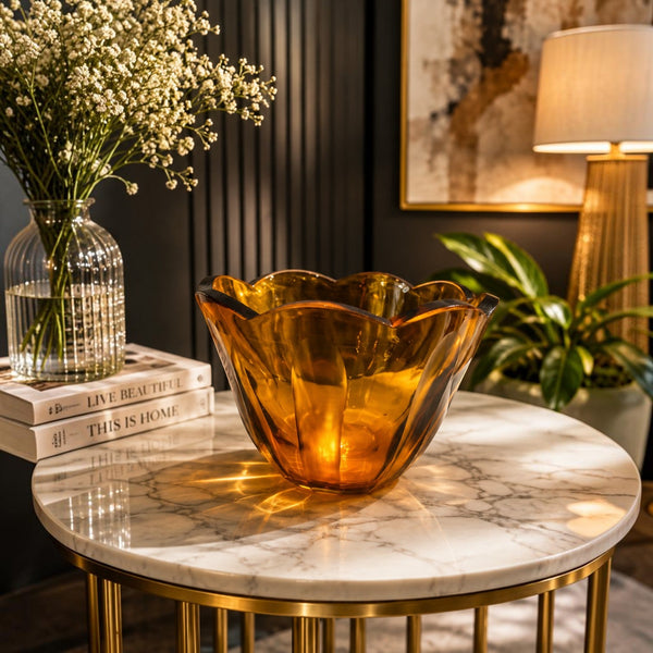 Amber Wavy Edge Glass Bowl