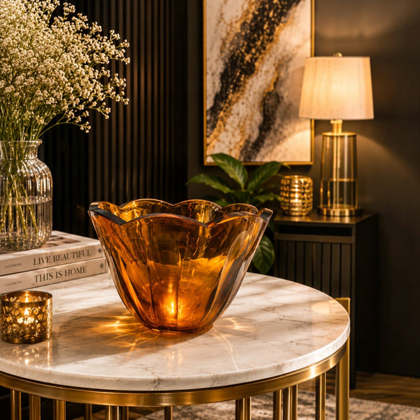 Amber Wavy Edge Glass Bowl