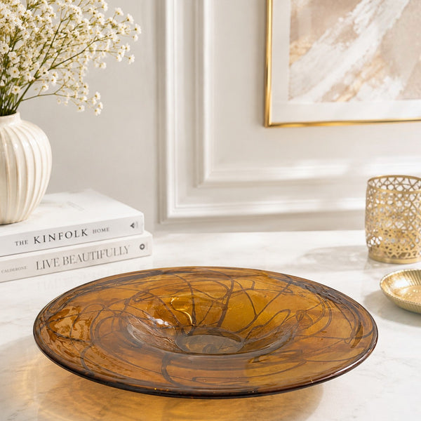 Amber Swirl Glass Centerpiece Bowl