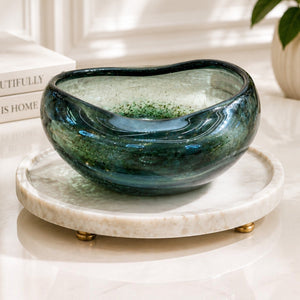 Smoky Teal Green Glass Bowl – Modern Decorative Art Glass Centerpiece