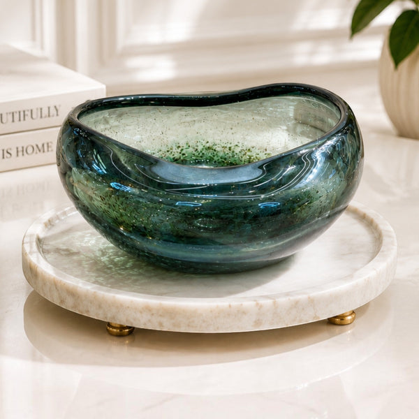 Smoky Teal Green Glass Bowl – Modern Decorative Art Glass Centerpiece