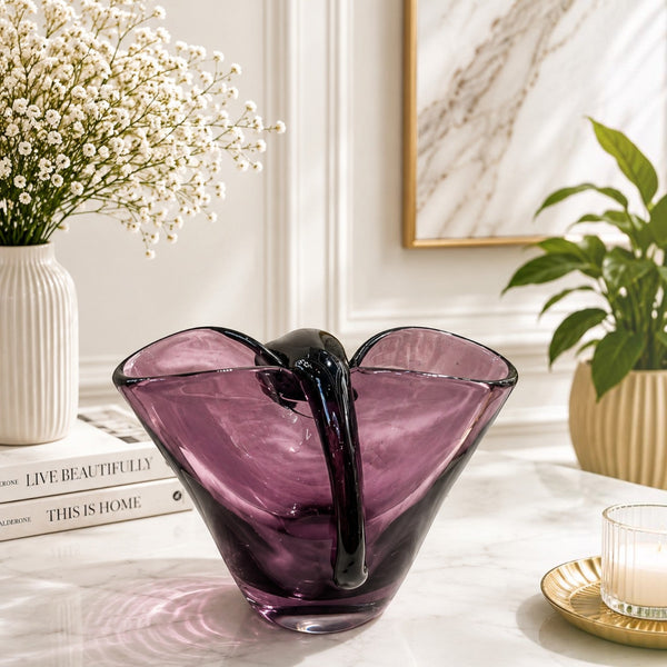 Smoky Purple Petal Glass Bowl