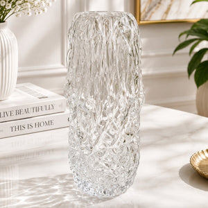 Clear Textured Glass Vase – Modern Decorative Bud Vase