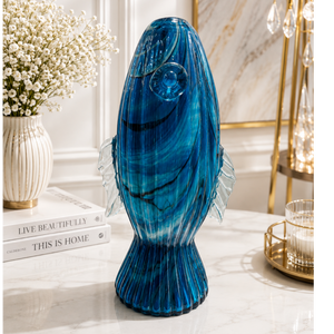 Heavy Blue Fish Glass Vase