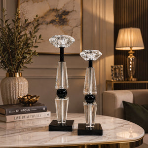Luxe Crystal Black Sphere Candle Holders (Pair)