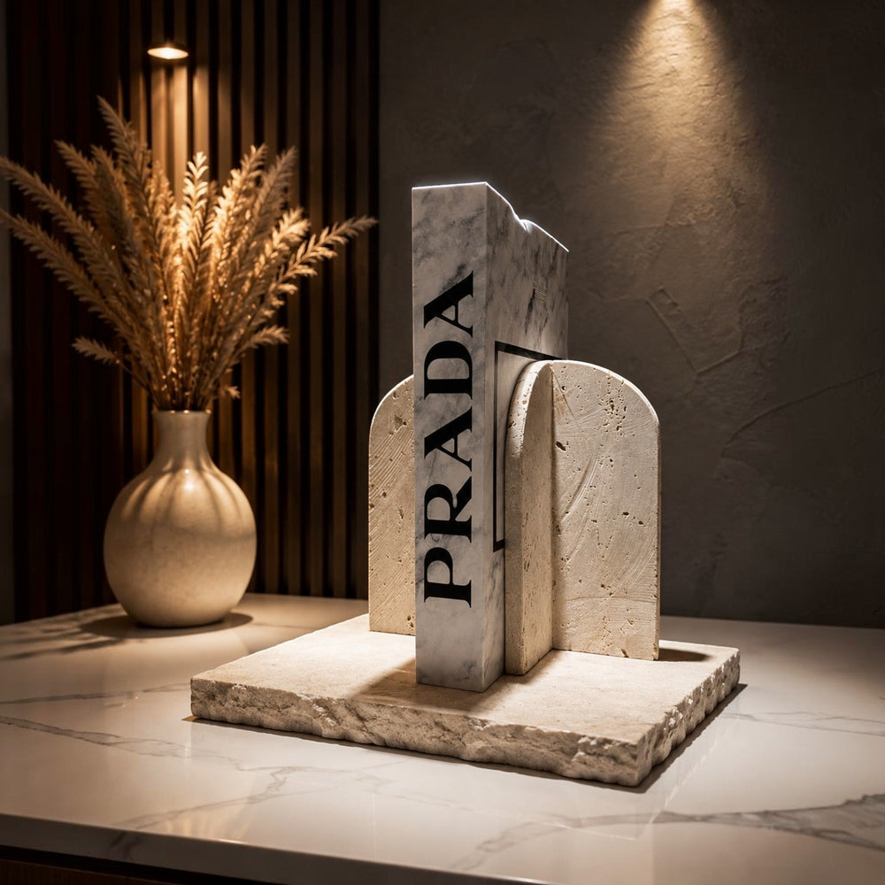 Luxury Travertine Bookends – Modern Architectural Stone Bookend Set