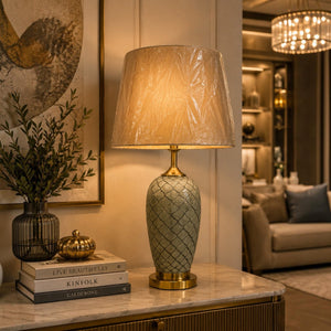 Olive Green Lattice Ceramic Table Lamp