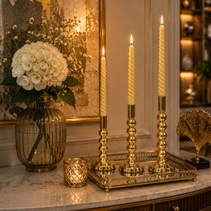 Gold Beaded Taper Candle Holder (Set of 3)