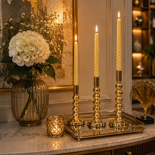 Gold Beaded Taper Candle Holder (Set of 3)