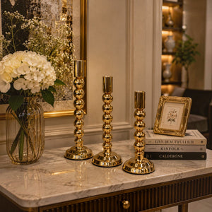 Gold Beaded Taper Candle Holder (Set of 3)